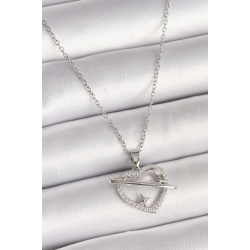 Mey İthalat® 316L Çelik Gümüş Renk Zincir Zirkon Taşlı Kalp Model Yıldız Detay Kadın Kolye