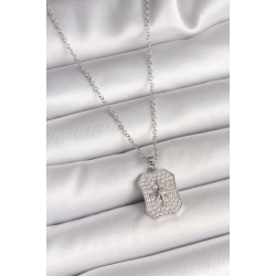 Mey İthalat® 316L Çelik Gümüş Renk Zincir Zirkon Taşlı Kutup Yıldız İşlemeli Madalyon Model Kadın Kolye