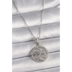 Mey İthalat® 316L Çelik Gümüş Renk Zincir Zirkon Taşlı Lotus Model Kadın Kolye