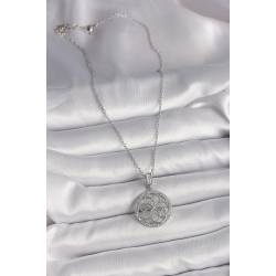 Mey İthalat® 316L Çelik Gümüş Renk Zincir Zirkon Taşlı Lotus Model Kadın Kolye