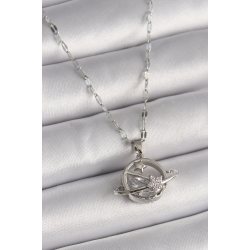 Mey İthalat® 316L Çelik Gümüş Renk Zincir Zirkon Taşlı Yıldız Detay Gezegen Model Kadın Kolye