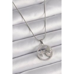 Mey İthalat® 316L Çelik Gümüş Renk Zincir Zirkon Taşlı Yıldız Madalyon Model Kadın Kolye