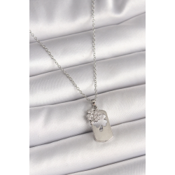 Mey İthalat® 316L Çelik Gümüş Renk Zincir Zirkon Taşlı Yonca Model Kadın Kolye