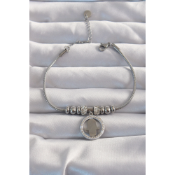 Mey İthalat® 316L Çelik Gümüş Renk Zirkon Taş Aksesuarlı Fatma Ana Eli Bileklik