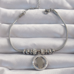 Mey İthalat® 316L Çelik Gümüş Renk Zirkon Taş Aksesuarlı Fatma Ana Eli Bileklik