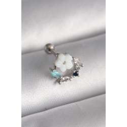 Mey İthalat® 316L Çelik Gümüş Renk Zirkon Taş Detay Beyaz Çiçek Model Tragus Piercing