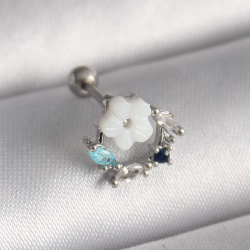 Mey İthalat® 316L Çelik Gümüş Renk Zirkon Taş Detay Beyaz Çiçek Model Tragus Piercing