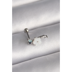 Mey İthalat® 316L Çelik Gümüş Renk Zirkon Taş Detay Beyaz Çiçek Model Tragus Piercing