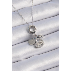 Mey İthalat® 316L Çelik Gümüş Renk Zirkon Taş Detay Kalp Model Charm Kadın Kolye