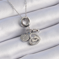 Mey İthalat® 316L Çelik Gümüş Renk Zirkon Taş Detay Kalp Model Charm Kadın Kolye