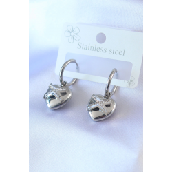 Mey İthalat® 316L Çelik Gümüş Renk Zirkon Taş Detay Kalp Model Kadın Küpe