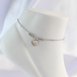 Mey İthalat® 316L Çelik Gümüş Renk Zirkon Taş Detay Kalpli Halhal