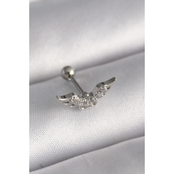 Mey İthalat® 316L Çelik Gümüş Renk Zirkon Taş Detay Kanat Model Tragus Piercing