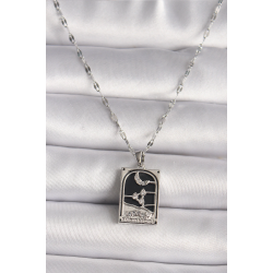 Mey İthalat® 316L Çelik Gümüş Renk Zirkon Taşlı  Ay Figürlü Taror Model Kadın Kolye