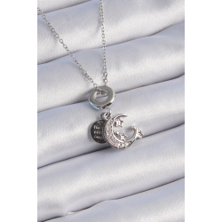 Mey İthalat® 316L Çelik Gümüş Renk Zirkon Taşlı Ay Yıldız  Figür Charm Model Kadın Kolye
