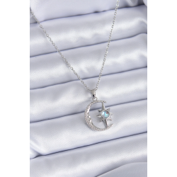 Mey İthalat® 316L Çelik Gümüş Renk Zirkon Taşlı Ay Yıldız Model Kadın Kolye