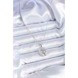 Mey İthalat® 316L Çelik Gümüş Renk Zirkon Taşlı Ay Yıldız Model Kadın Kolye