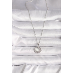 Mey İthalat® 316L Çelik Gümüş Renk Zirkon Taşlı Beyaz Sedefli Hilal Model Kadın Kolye