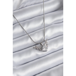 Mey İthalat® 316L Çelik Gümüş Renk Zirkon Taşlı Boynuz Model Kadın Kolye