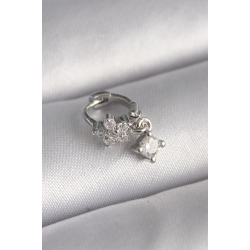 Mey İthalat® 316L Çelik Gümüş Renk Zirkon Taşlı Çiçek Model Sallantı Detay Tragus Piercing