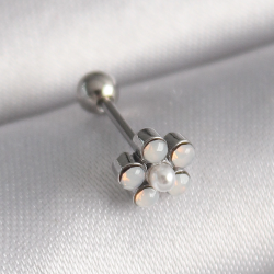 Mey İthalat® 316L Çelik Gümüş Renk Zirkon Taşlı Çiçek Model Tragus Piercing