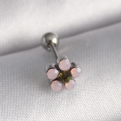 Mey İthalat® 316L Çelik Gümüş Renk Zirkon Taşlı Çiçek Tragus Piercing