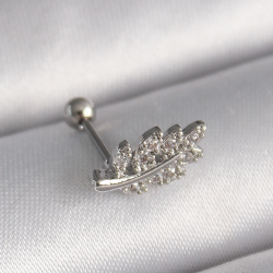 Mey İthalat® 316L Çelik Gümüş Renk Zirkon Taşlı Dal Tragus Piercing