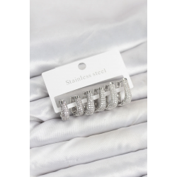 Mey İthalat® 316L Çelik Gümüş Renk Zirkon Taşlı Damla Halka Küpe Seti