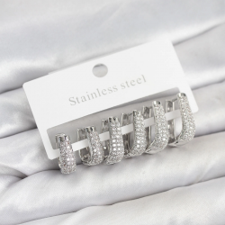 Mey İthalat® 316L Çelik Gümüş Renk Zirkon Taşlı Damla Halka Küpe Seti