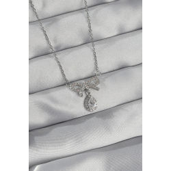 Mey İthalat® 316L Çelik Gümüş Renk Zirkon Taşlı Fiyonk Detay Damla Kolye