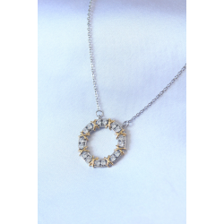 Mey İthalat® 316L Çelik Gümüş Renk Zirkon Taşlı Gold Detay Xoxo Kadın Kolye