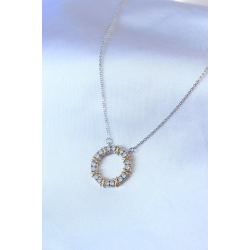 Mey İthalat® 316L Çelik Gümüş Renk Zirkon Taşlı Gold Detay Xoxo Kadın Kolye