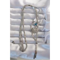 Mey İthalat® 316L Çelik Gümüş Renk Zirkon Taşlı Göz Detay Nazarlı Uzun Asansör Model Kolye