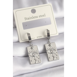 Mey İthalat® 316L Çelik Gümüş Renk Zirkon Taşlı Göz İşleme Detaylı Plaka Model Kadın Küpe