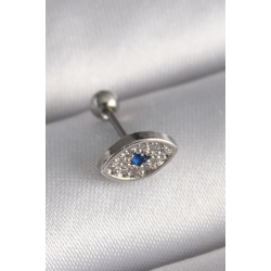 Mey İthalat® 316L Çelik Gümüş Renk Zirkon Taşlı Göz Tragus Piercing