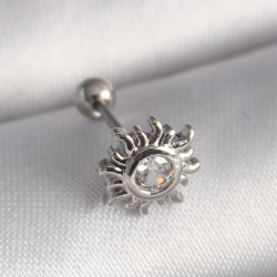 Mey İthalat® 316L Çelik Gümüş Renk Zirkon Taşlı Güneş Tragus Piercing