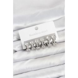 Mey İthalat® 316L Çelik Gümüş Renk Zirkon Taşlı Halka Küpe Seti