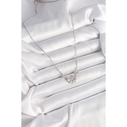 Mey İthalat® 316L Çelik Gümüş Renk Zirkon Taşlı Hilal Pembe Kalp Model Kadın Kolye