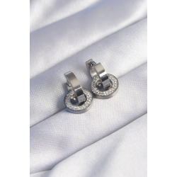 Mey İthalat® 316L Çelik Gümüş Renk Zirkon Taşlı İç İçe Geçmeli Oval Küpe