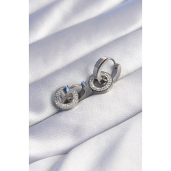 Mey İthalat® 316L Çelik Gümüş Renk Zirkon Taşlı İç İçe Geçmeli Oval Küpe