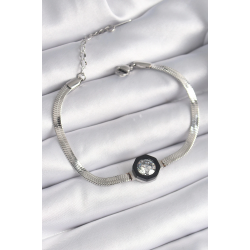 Mey İthalat® 316L Çelik Gümüş Renk Zirkon Taşlı İtalyan Zincir Model Kadın Bileklik