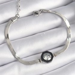 Mey İthalat® 316L Çelik Gümüş Renk Zirkon Taşlı İtalyan Zincir Model Kadın Bileklik