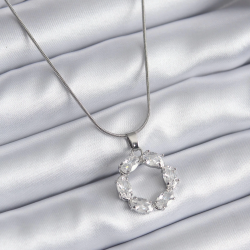 Mey İthalat® 316L Çelik Gümüş Renk Zirkon Taşlı Kadın Kolye