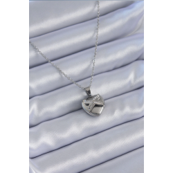 Mey İthalat® 316L Çelik Gümüş Renk Zirkon Taşlı Kalp Model Kadın Kolye