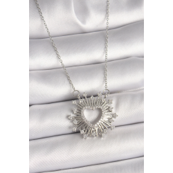 Mey İthalat® 316L Çelik Gümüş Renk Zirkon Taşlı Kalp Model Kadın Kolye