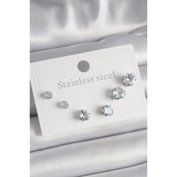 Mey İthalat® 316L Çelik Gümüş Renk Zirkon Taşlı Kalp Model Kadın Küpe Seti