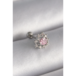 Mey İthalat® 316L Çelik Gümüş Renk Zirkon Taşlı Kalp Tragus Piercing