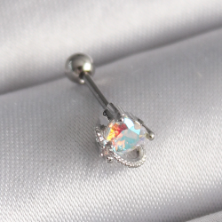 Mey İthalat® 316L Çelik Gümüş Renk Zirkon Taşlı Kalp Tragus Piercing