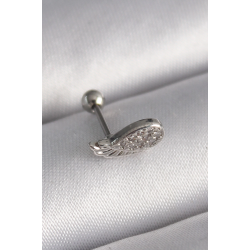 Mey İthalat® 316L Çelik Gümüş Renk Zirkon Taşlı Kanat Tragus Piercing