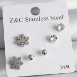 Mey İthalat® 316L Çelik Gümüş Renk Zirkon Taşlı Kar Tanesi Model Kadın Küpe Seti